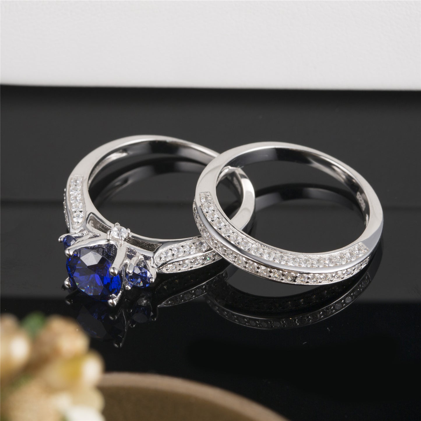 MABELLA 2.3ct Round Cut White & Blue Cz 925 Sterling Silver Wedding Engagement Ring Set Size 5-10
