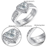 MABELLA Jewelry Halo Heart Shaped CZ Sterling Silver Wedding Band Engagement Ring Set For Women