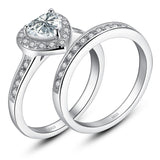 MABELLA Jewelry Halo Heart Shaped CZ Sterling Silver Wedding Band Engagement Ring Set For Women