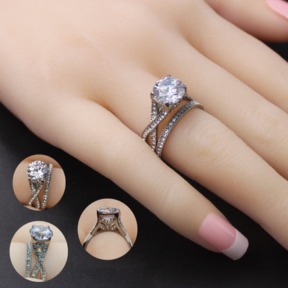 MABELLA Wedding Set Engagement Anniversary Sterling Silver Cubic Zirconia Infinity Solitaire Ring