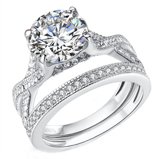 MABELLA Wedding Set Engagement Anniversary Sterling Silver Cubic Zirconia Infinity Solitaire Ring