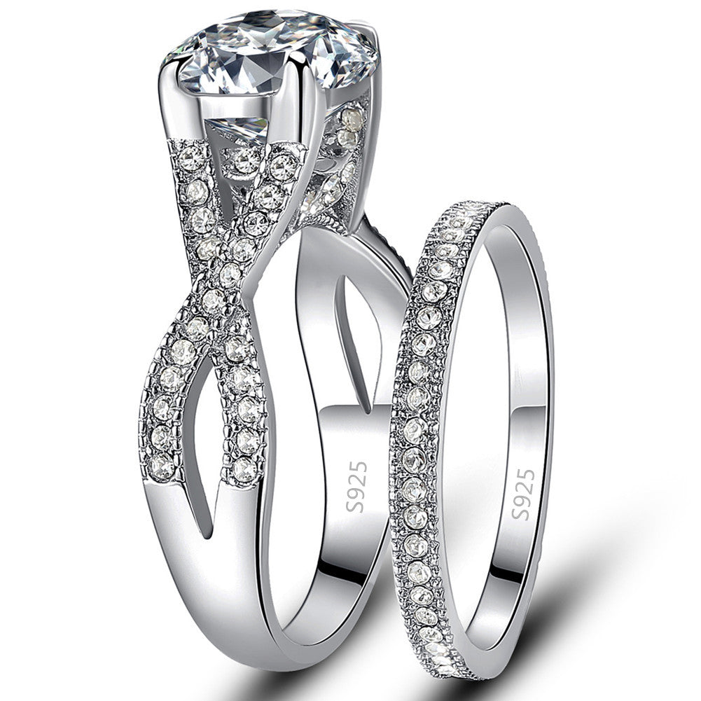 MABELLA Wedding Set Engagement Anniversary Sterling Silver Cubic Zirconia Infinity Solitaire Ring