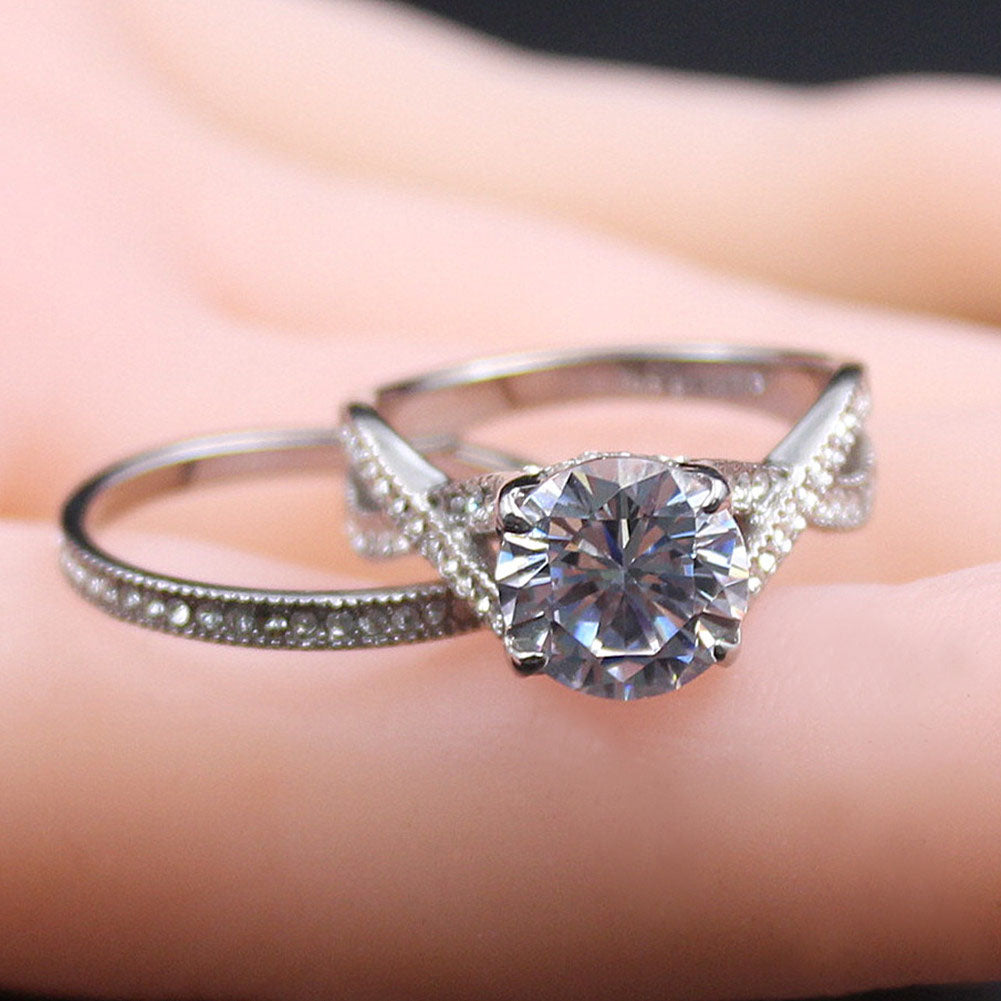 MABELLA Wedding Set Engagement Anniversary Sterling Silver Cubic Zirconia Infinity Solitaire Ring
