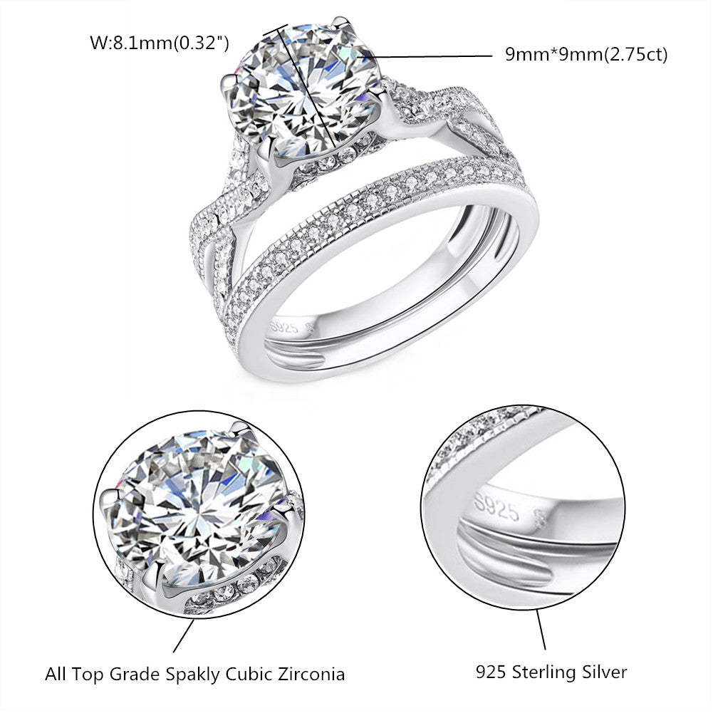 MABELLA Wedding Set Engagement Anniversary Sterling Silver Cubic Zirconia Infinity Solitaire Ring