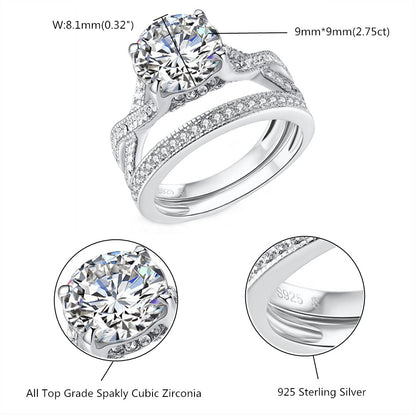 MABELLA Wedding Set Engagement Anniversary Sterling Silver Cubic Zirconia Infinity Solitaire Ring