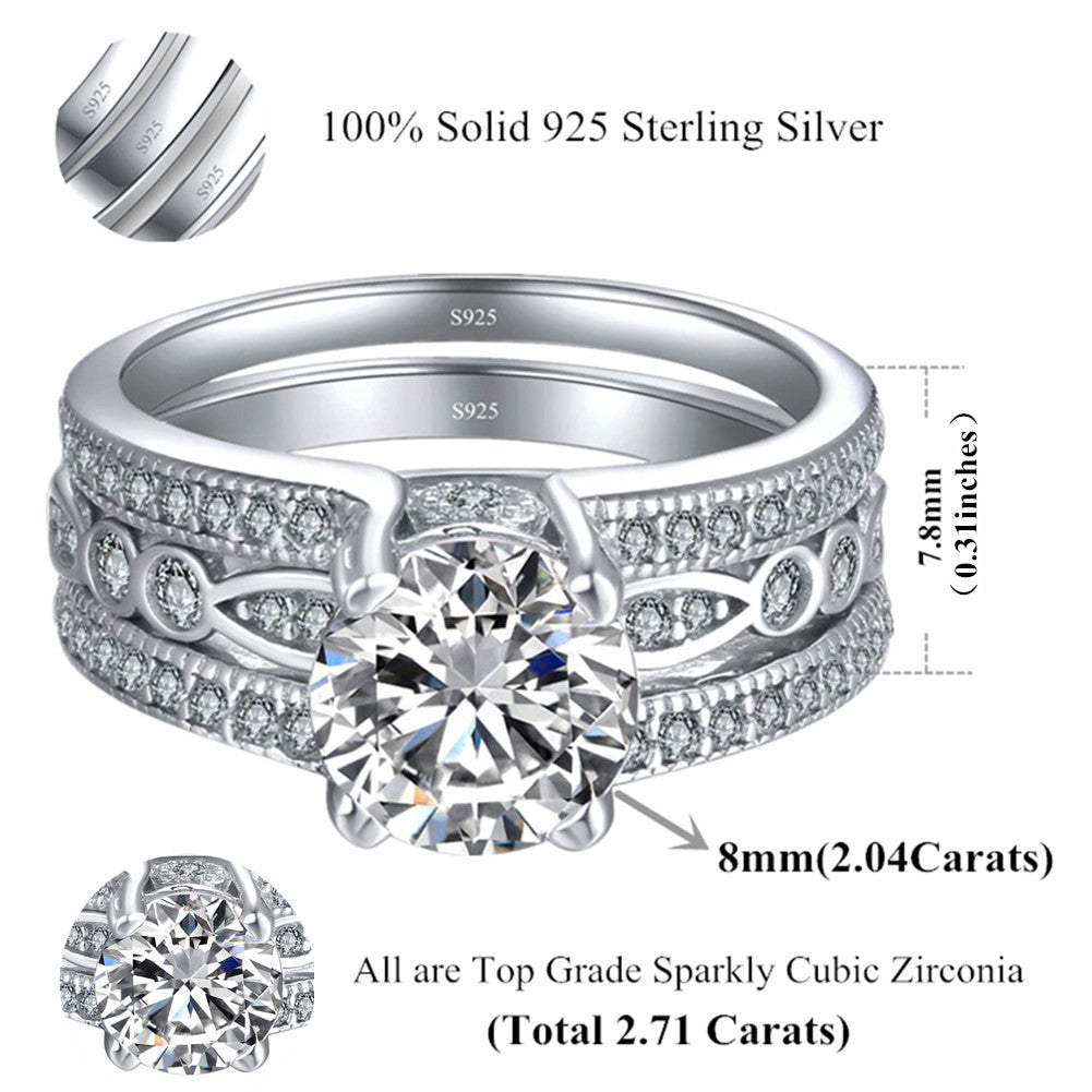 MABELLA Sterling Silver Cubic Zirconia Wedding Rings Set, Marrige Anniversary Gifts for Women