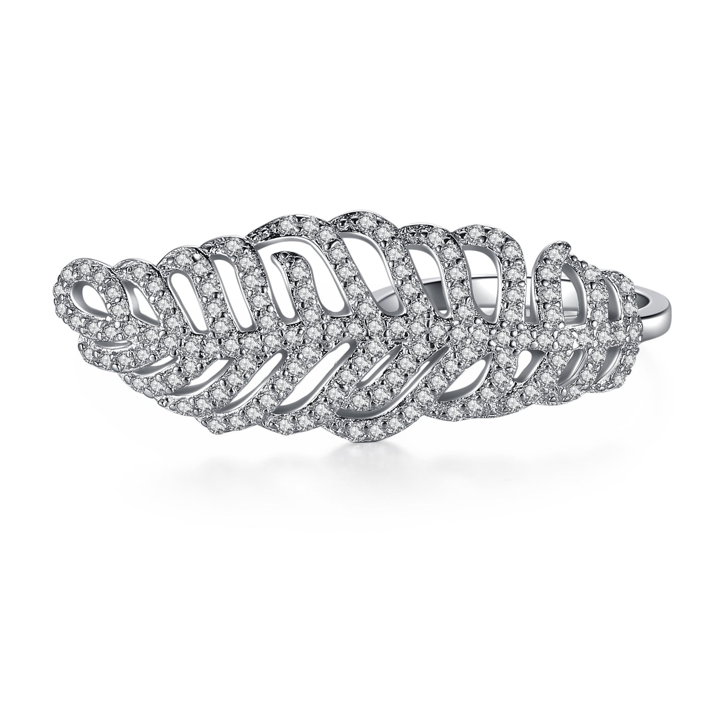 MABELLA Solid 925 Sterling Silver Leaf Shape Cubic Zirconia Ring Gifts for Women
