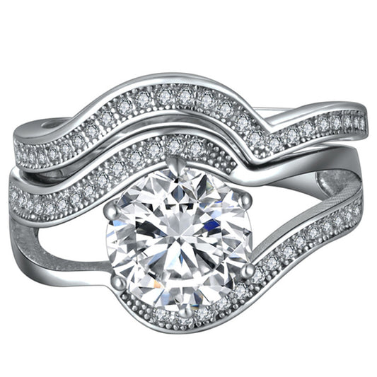 MABELLA Wedding Engagement Ring Set Solitaire Round Cubic Zirconia Sterling Silver Gifts for Women