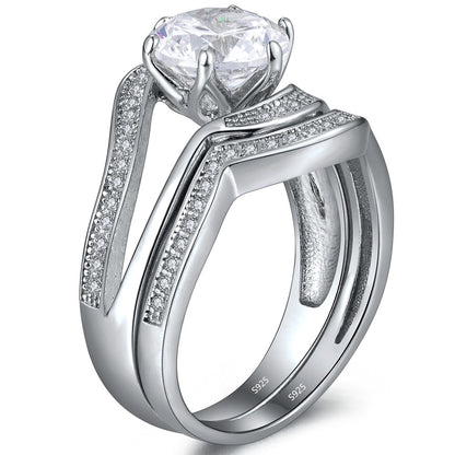 MABELLA Wedding Engagement Ring Set Solitaire Round Cubic Zirconia Sterling Silver Gifts for Women