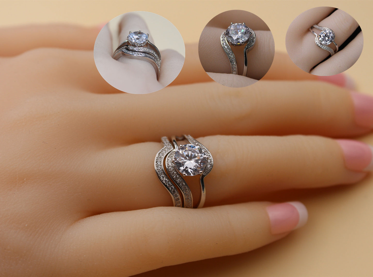 MABELLA Wedding Engagement Ring Set Solitaire Round Cubic Zirconia Sterling Silver Gifts for Women