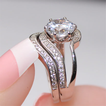 MABELLA Wedding Engagement Ring Set Solitaire Round Cubic Zirconia Sterling Silver Gifts for Women