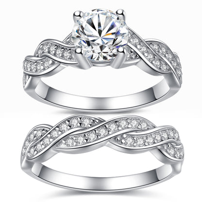 MABELLA 925 Sterling Silver Matching Bridal Set Wedding Engagement Rings CZ Eternity Ring for Women