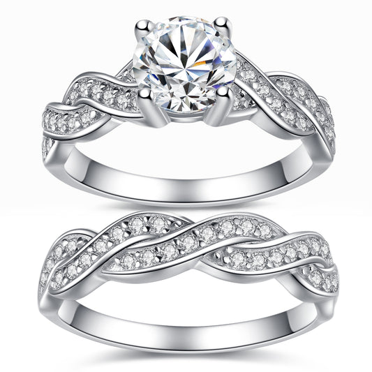 MABELLA 925 Sterling Silver Matching Bridal Set Wedding Engagement Rings CZ Eternity Ring for Women