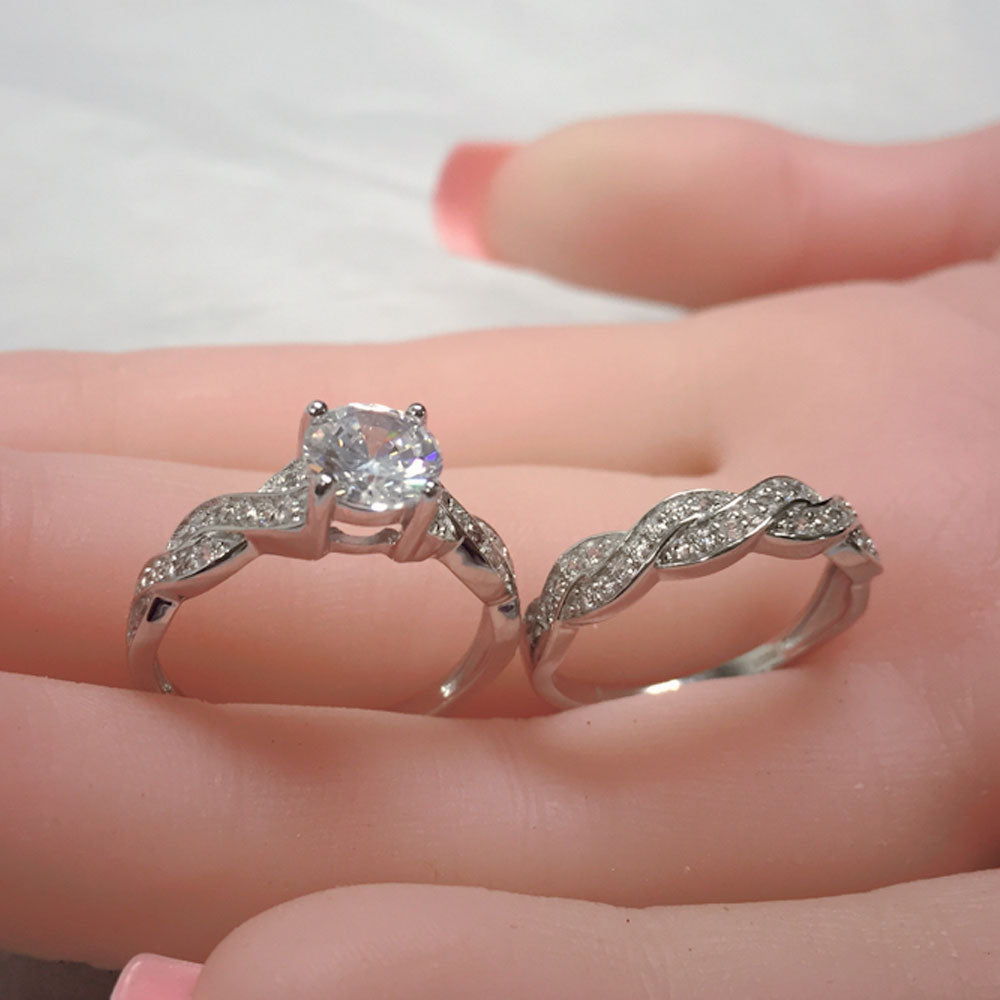 MABELLA 925 Solid Sterling Silver Matching Bridal Set Wedding