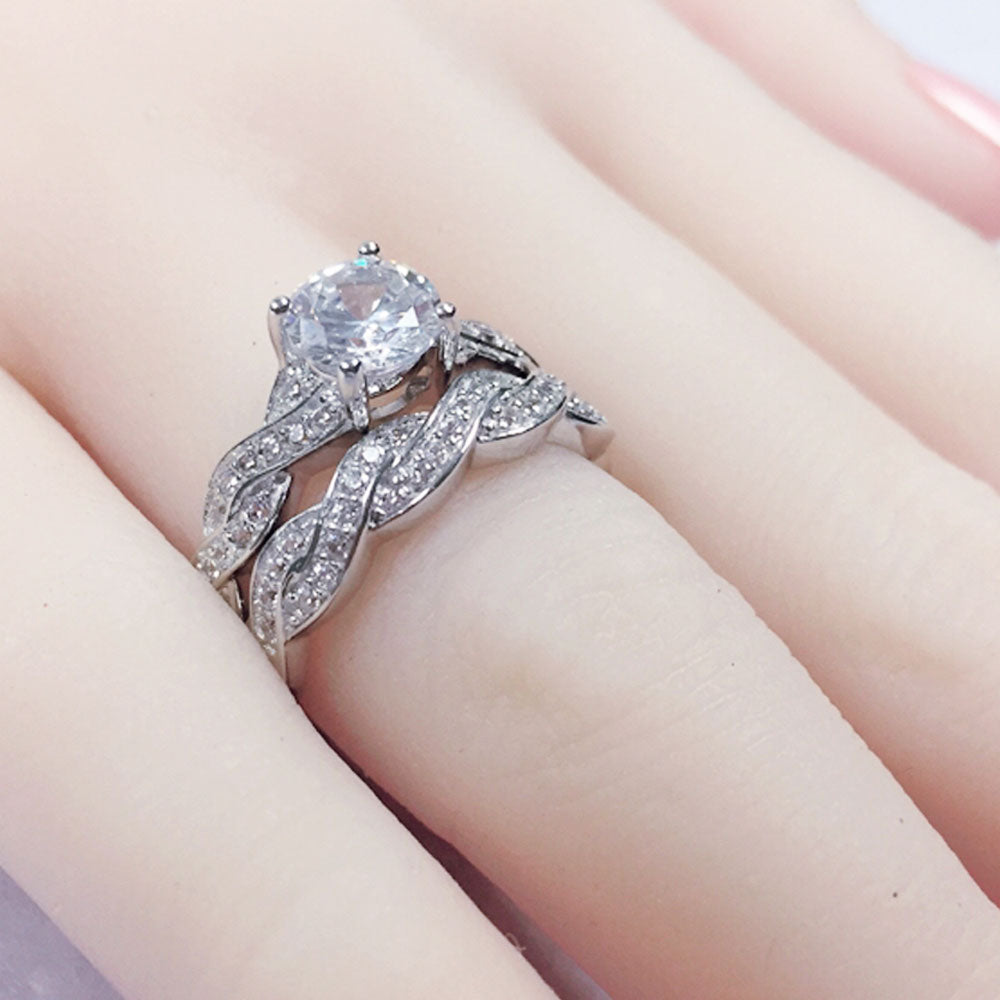 MABELLA 925 Sterling Silver Matching Bridal Set Wedding Engagement Rings CZ Eternity Ring for Women