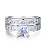 MABELLA Sterling Silver Princess Cut CZ Engagement Ring Wedding Band Set For Women