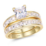 MABELLA Gold Plated Rings Women Wedding Sets Sterling Silver Princess CZ Men Stainless Steel Band