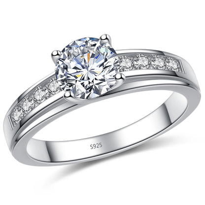 MABELLA Solid 925 Sterling Silver Solitaire Round CZ Cubic Zirconia Engagement Ring for Women