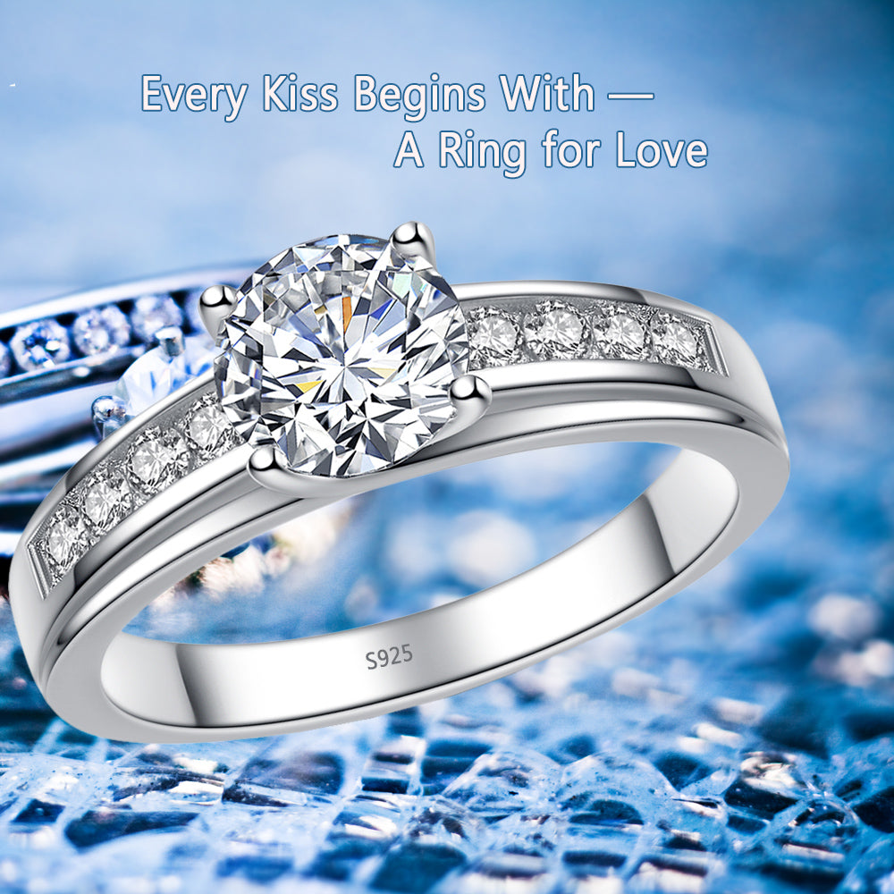 MABELLA Solid 925 Sterling Silver Solitaire Round CZ Cubic Zirconia Engagement Ring for Women