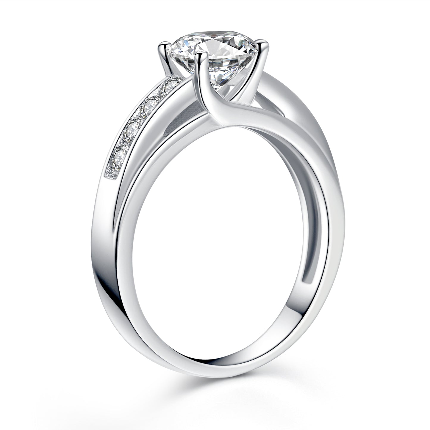 MABELLA Solid 925 Sterling Silver Solitaire Round CZ Cubic Zirconia Engagement Ring for Women