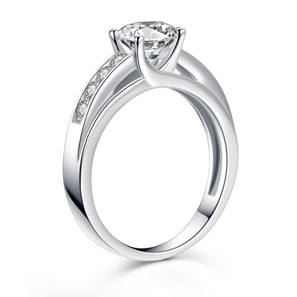MABELLA Solid 925 Sterling Silver Solitaire Round CZ Cubic Zirconia Engagement Ring for Women