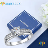 MABELLA Solid 925 Sterling Silver Solitaire Round CZ Cubic Zirconia Engagement Ring for Women