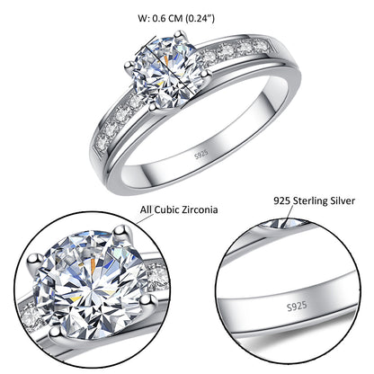 MABELLA Solid 925 Sterling Silver Solitaire Round CZ Cubic Zirconia Engagement Ring for Women