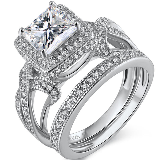 MABELLA Princess Cut Cubic Zirconia Infinity Wedding Rings Set,925 Sterling Silver Gifts for Women