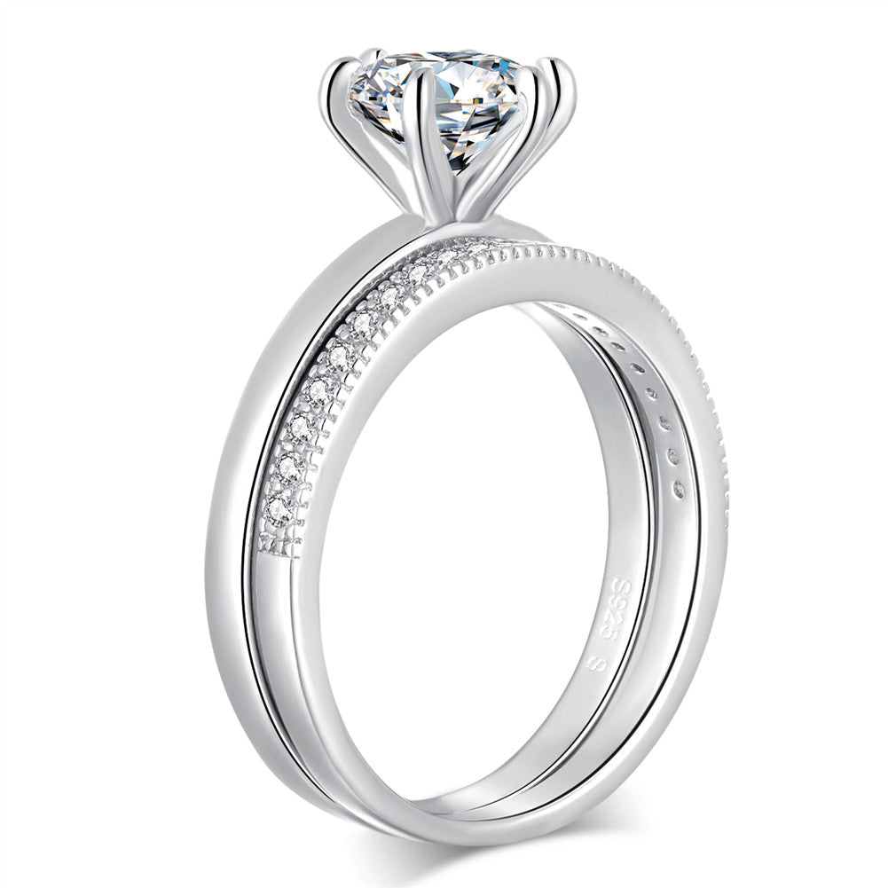 MABELLA 925 Sterling Silver AAA+ Cubic Zirconia Round Cut Solitaire CZ Classic Wedding Engagement Bridal Rings Set for Women