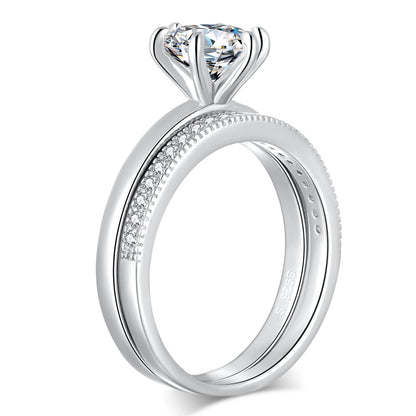 MABELLA 925 Sterling Silver AAA+ Cubic Zirconia Round Cut Solitaire CZ Classic Wedding Engagement Bridal Rings Set for Women