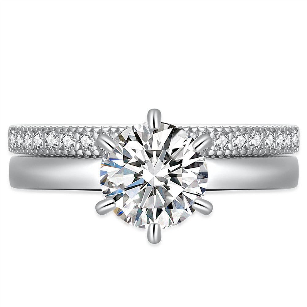 MABELLA 925 Sterling Silver AAA+ Cubic Zirconia Round Cut Solitaire CZ Classic Wedding Engagement Bridal Rings Set for Women
