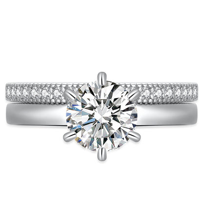 MABELLA 925 Sterling Silver AAA+ Cubic Zirconia Round Cut Solitaire CZ Classic Wedding Engagement Bridal Rings Set for Women