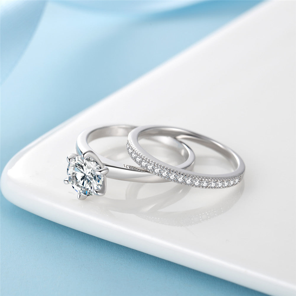 MABELLA 925 Sterling Silver AAA+ Cubic Zirconia Round Cut Solitaire CZ Classic Wedding Engagement Bridal Rings Set for Women