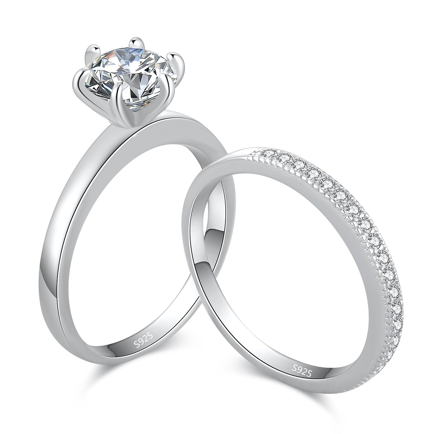 MABELLA 925 Sterling Silver AAA+ Cubic Zirconia Round Cut Solitaire CZ Classic Wedding Engagement Bridal Rings Set for Women