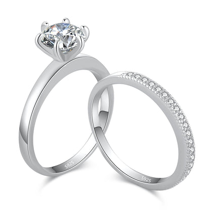 MABELLA 925 Sterling Silver AAA+ Cubic Zirconia Round Cut Solitaire CZ Classic Wedding Engagement Bridal Rings Set for Women