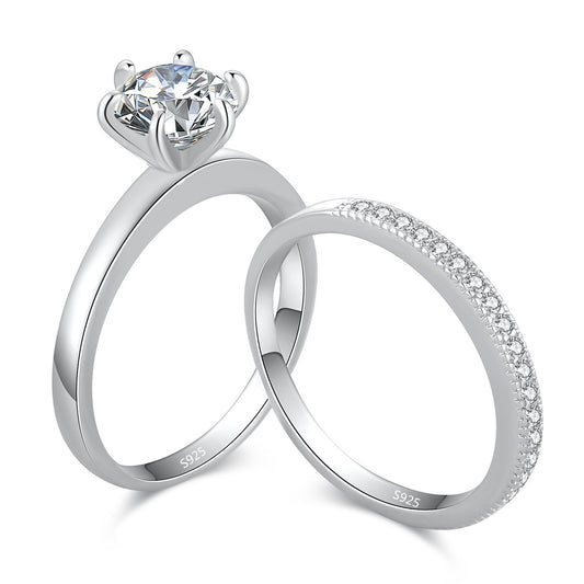 MABELLA 925 Sterling Silver AAA+ Cubic Zirconia Round Cut Solitaire CZ Classic Wedding Engagement Bridal Rings Set for Women