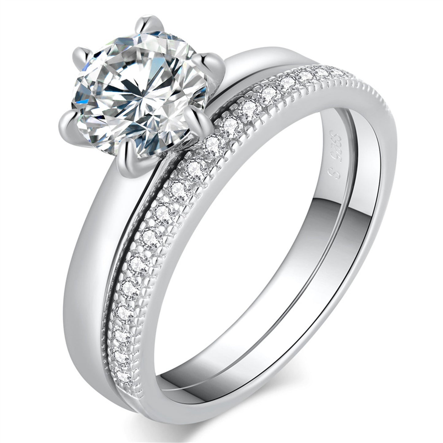 MABELLA 925 Sterling Silver AAA+ Cubic Zirconia Round Cut Solitaire CZ Classic Wedding Engagement Bridal Rings Set for Women