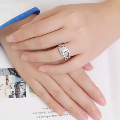 Infinity Halo Round CZ Wedding Ring Set in 925 Sterling Silver