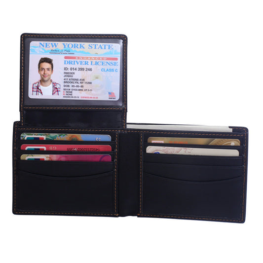 MABELLA RFID Blocking ID Credit Card Travel Genuine Leather Black Bifold Wallets Fathers Day Gifts for Men